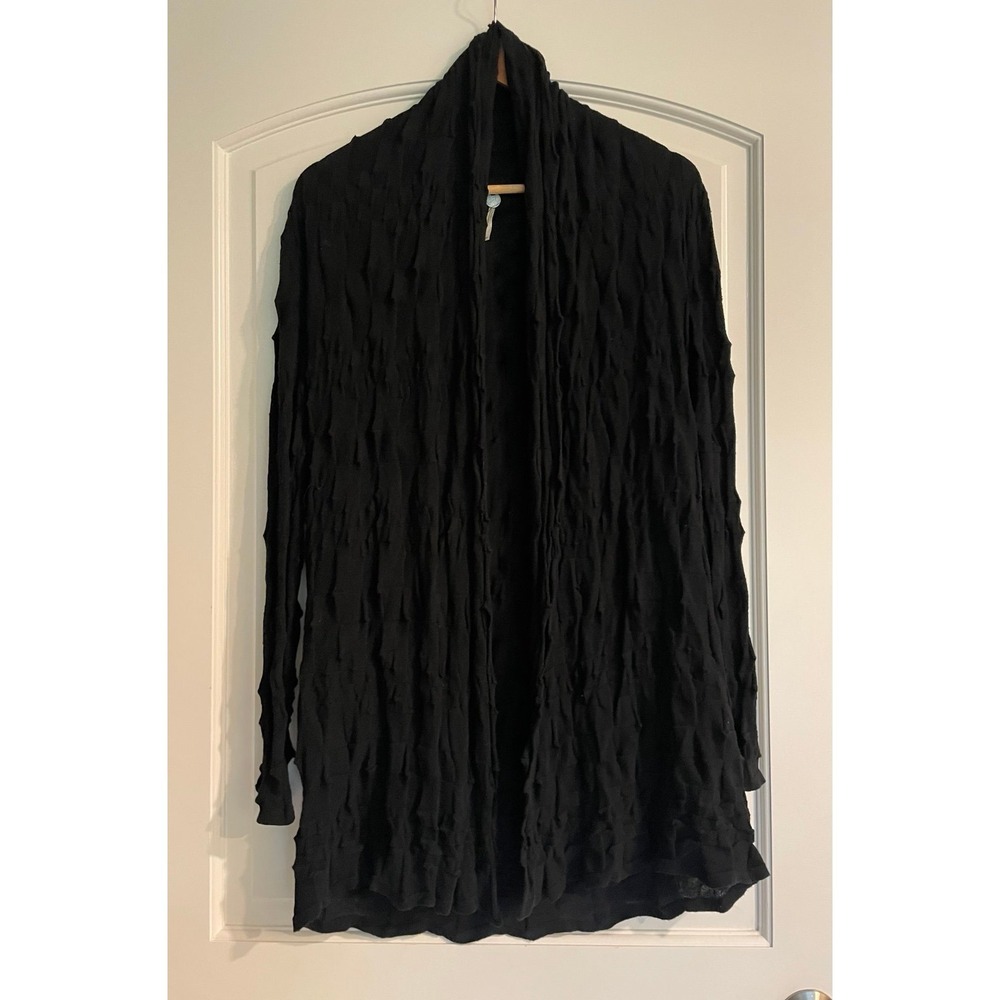 Margaret O'Leary Black Crinkled Cardigan Sweater Cotton
